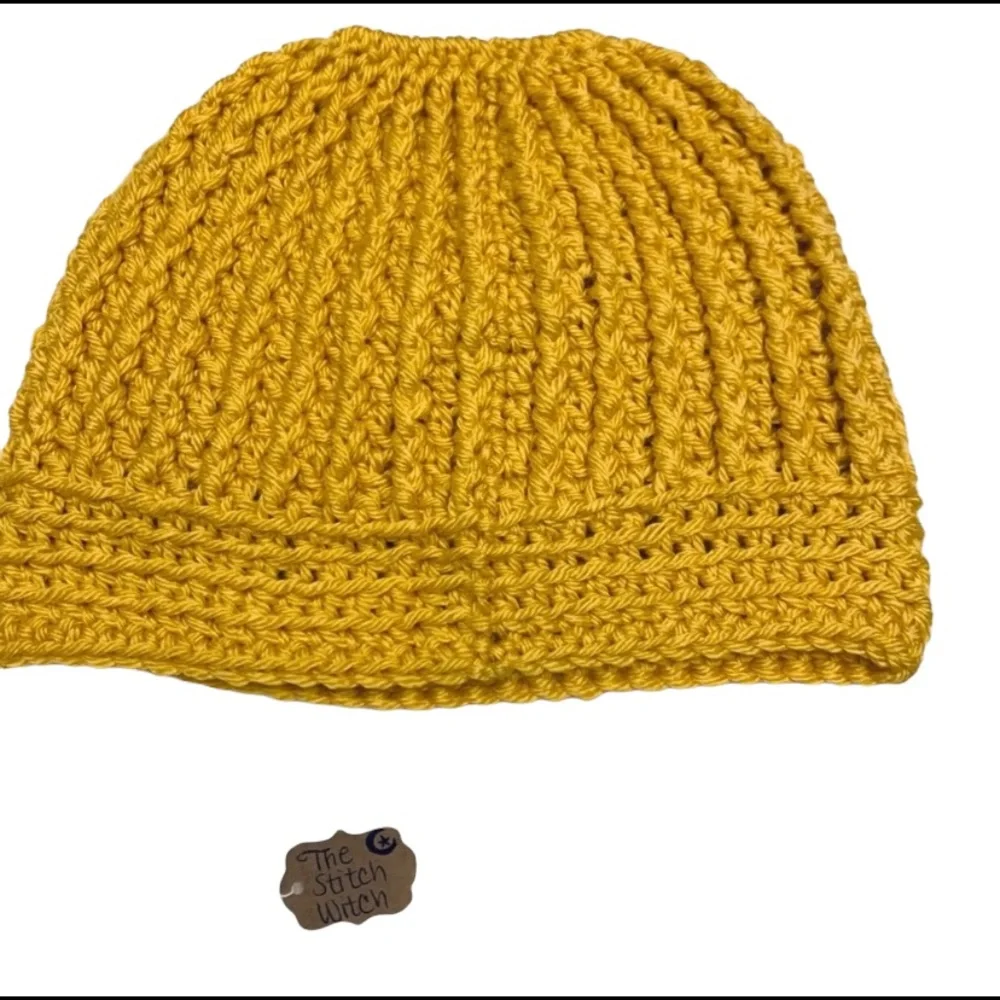🔥SOLD🔥 Crochet Mustard Yellow Messy Bun Ponytail Beanie - Picture 11 of 14